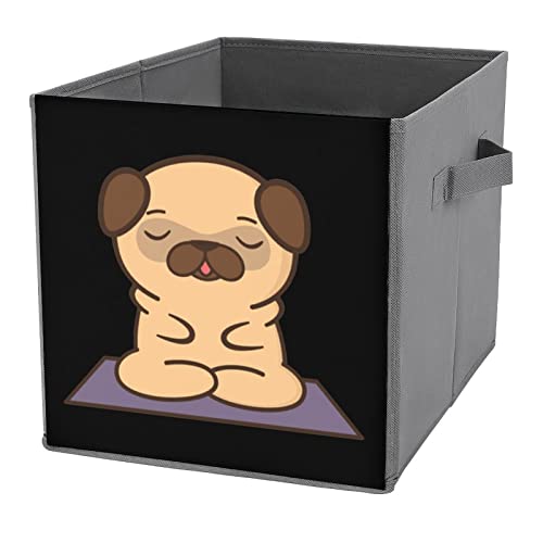 Cute Yoga Pug Canvas Collapsible Storage Bins Cube Organizer Baskets with Handles for Home Office Car