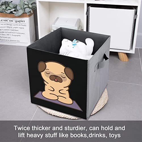 Cute Yoga Pug Canvas Collapsible Storage Bins Cube Organizer Baskets with Handles for Home Office Car