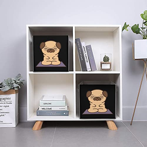 Cute Yoga Pug Canvas Collapsible Storage Bins Cube Organizer Baskets with Handles for Home Office Car