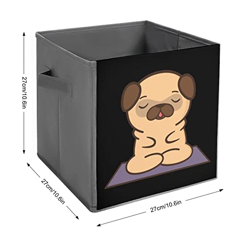 Cute Yoga Pug Canvas Collapsible Storage Bins Cube Organizer Baskets with Handles for Home Office Car