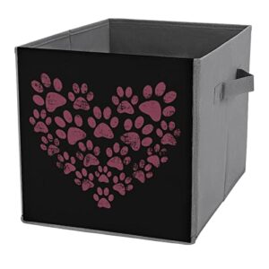dog paws print heart canvas collapsible storage bins cube organizer baskets with handles for home office car