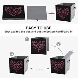 Dog Paws Print Heart Canvas Collapsible Storage Bins Cube Organizer Baskets with Handles for Home Office Car