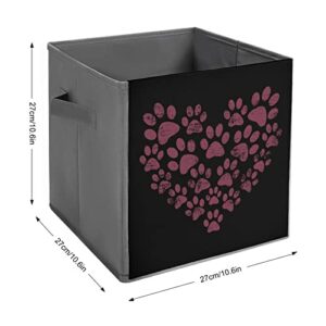 Dog Paws Print Heart Canvas Collapsible Storage Bins Cube Organizer Baskets with Handles for Home Office Car