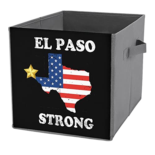 El Paso Strong USA Flag Canvas Collapsible Storage Bins Cube Organizer Baskets with Handles for Home Office Car