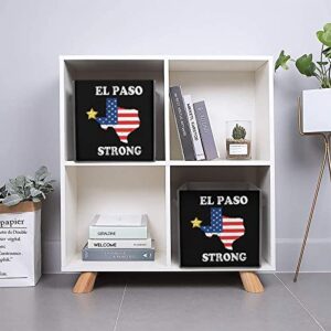 El Paso Strong USA Flag Canvas Collapsible Storage Bins Cube Organizer Baskets with Handles for Home Office Car