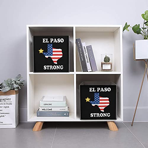 El Paso Strong USA Flag Canvas Collapsible Storage Bins Cube Organizer Baskets with Handles for Home Office Car