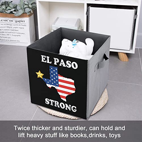 El Paso Strong USA Flag Canvas Collapsible Storage Bins Cube Organizer Baskets with Handles for Home Office Car