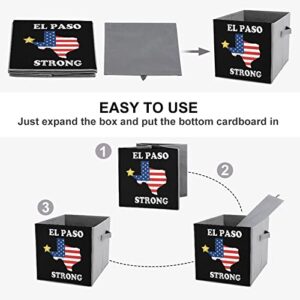 El Paso Strong USA Flag Canvas Collapsible Storage Bins Cube Organizer Baskets with Handles for Home Office Car