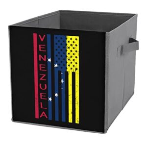 venezuela us flag country pride canvas collapsible storage bins cube organizer baskets with handles for home office car