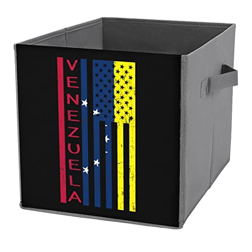 Venezuela US Flag Country Pride Canvas Collapsible Storage Bins Cube Organizer Baskets with Handles for Home Office Car