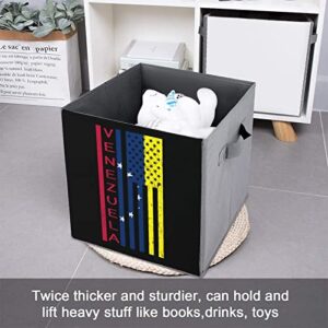 Venezuela US Flag Country Pride Canvas Collapsible Storage Bins Cube Organizer Baskets with Handles for Home Office Car