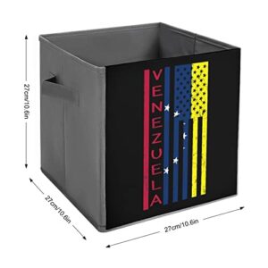 Venezuela US Flag Country Pride Canvas Collapsible Storage Bins Cube Organizer Baskets with Handles for Home Office Car