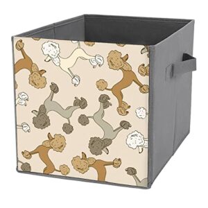 Poodle Pet Dogs Pattern Canvas Collapsible Storage Bins Cube Organizer Baskets with Handles for Home Office Car