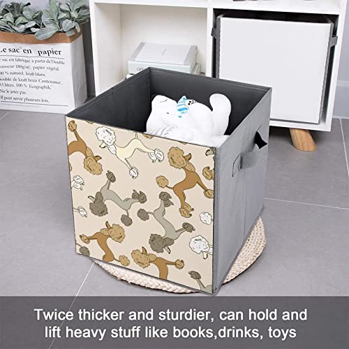 Poodle Pet Dogs Pattern Canvas Collapsible Storage Bins Cube Organizer Baskets with Handles for Home Office Car