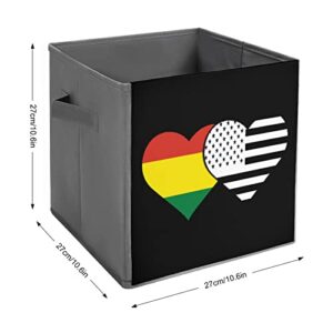 Bolivia and Black American Flag Canvas Collapsible Storage Bins Cube Organizer Baskets with Handles for Home Office Car