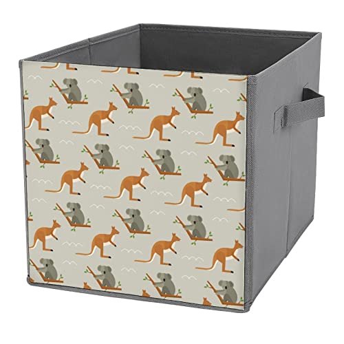 Koalas and Kangaroos Canvas Collapsible Storage Bins Cube Organizer Baskets with Handles for Home Office Car