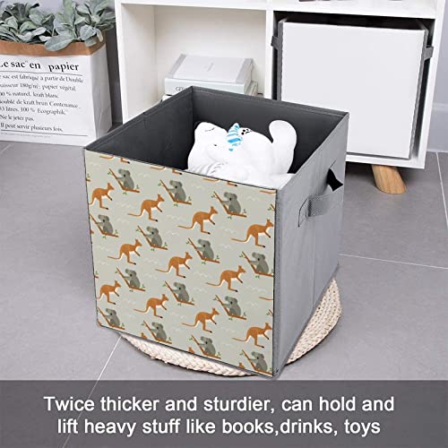 Koalas and Kangaroos Canvas Collapsible Storage Bins Cube Organizer Baskets with Handles for Home Office Car