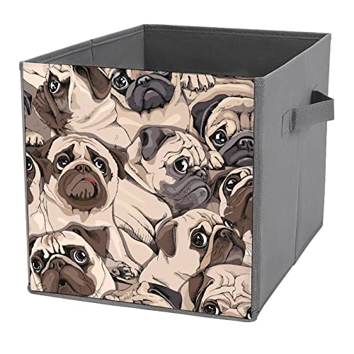 Funny Pug Dogs Faces Canvas Collapsible Storage Bins Cube Organizer Baskets with Handles for Home Office Car