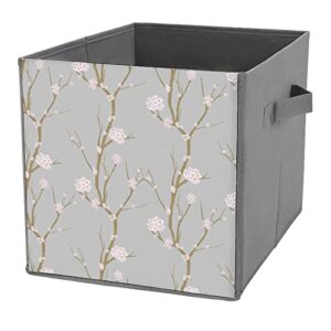 cherry blossom flower canvas collapsible storage bins cube organizer baskets with handles for home office car