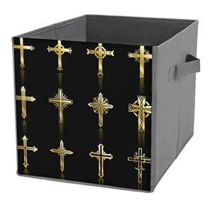 religious cross canvas collapsible storage bins cube organizer baskets with handles for home office car