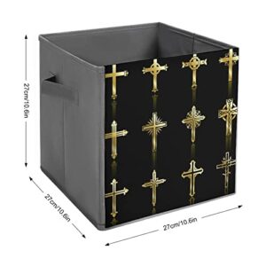 Religious Cross Canvas Collapsible Storage Bins Cube Organizer Baskets with Handles for Home Office Car