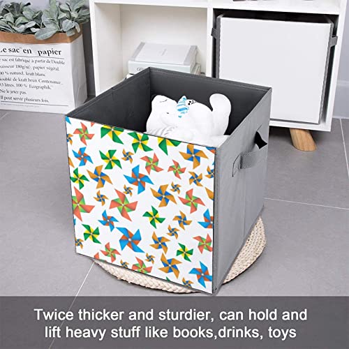 Colorful Windmill Pinwheel Canvas Collapsible Storage Bins Cube Organizer Baskets with Handles for Home Office Car