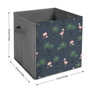 Pink Flamingo Birds and Palm Trees Canvas Collapsible Storage Bins Cube Organizer Baskets with Handles for Home Office Car