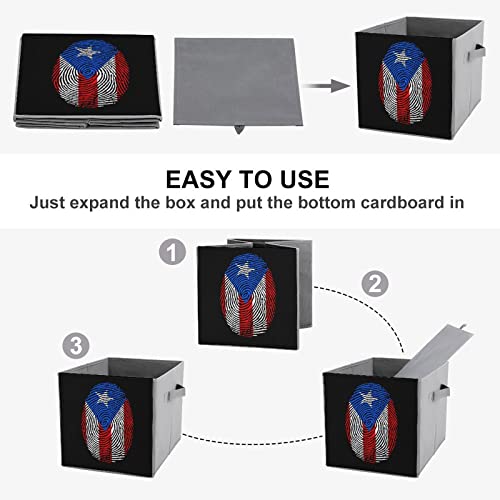 Puerto Rico Flag Finger Canvas Collapsible Storage Bins Cube Organizer Baskets with Handles for Home Office Car