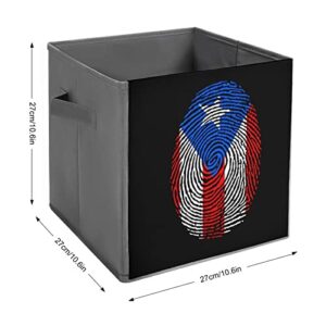 Puerto Rico Flag Finger Canvas Collapsible Storage Bins Cube Organizer Baskets with Handles for Home Office Car