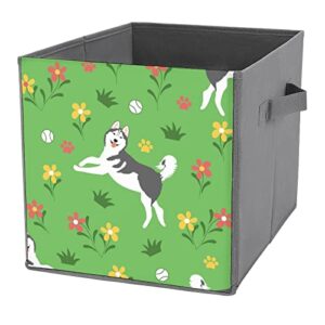 siberian husky on the grass canvas collapsible storage bins cube organizer baskets with handles for home office car