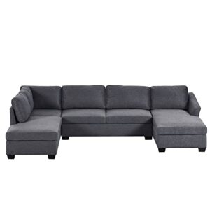 lovmor 3 piece, modern large upholstered sectional sofa set, birch wood legs foam double extra wide living room chaise lounge, gray u shape
