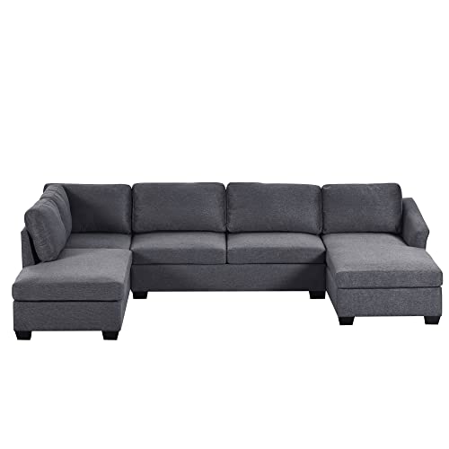 LOVMOR 3 Piece, Modern Large Upholstered Sectional Sofa Set, Birch Wood Legs Foam Double Extra Wide Living Room Chaise Lounge, Gray U Shape