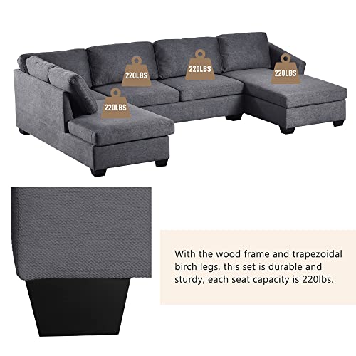 LOVMOR 3 Piece, Modern Large Upholstered Sectional Sofa Set, Birch Wood Legs Foam Double Extra Wide Living Room Chaise Lounge, Gray U Shape