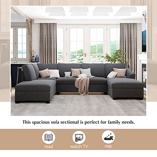 LOVMOR 3 Piece, Modern Large Upholstered Sectional Sofa Set, Birch Wood Legs Foam Double Extra Wide Living Room Chaise Lounge, Gray U Shape
