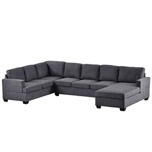 kelria lovmor modern style large upholstered u-shape sectional sofa, extra wide chaise lounge couch, for living, guest room, apartment, home theater, seating capacity 6 people, grey