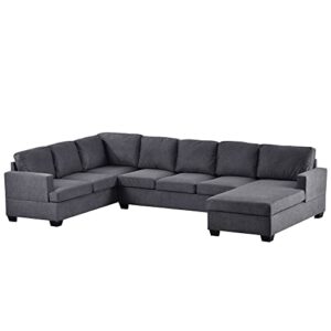 KELRIA LOVMOR Modern Style Large Upholstered U-Shape Sectional Sofa, Extra Wide Chaise Lounge Couch, for Living, Guest Room, Apartment, Home Theater, Seating Capacity 6 People, Grey