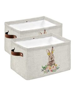 easter rabbit large storage baskets bins watercolor bunny spring florals collapsible storage box laundry organizer for closet shelf nursery kids bedroom （2 pcs)