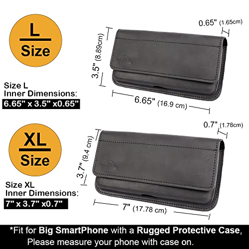 Topstache X-Large Leather Phone Holster,Flip Cell Phone Case with Belt Clip for S23 Ultra S23 Plus,Leather Case for iPhone 14 Pro Max,Universal Smartphone Leather Sheath for Phone with Protective Case