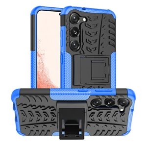 folice for galaxy s23 5g case, [heavy duty][shockproof] soft rubber hard pc tough dual layer protective case with kickstand for samsung galaxy s23 5g (blue)