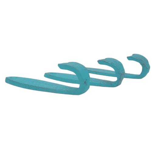 Light Blue Fish Tail Cast Iron Wall Hooks, Wall Mounted for Hanging Coats, Purses, Towels, Hats, Beach Themed Wall Décor, Set of 3, 5 Inches High