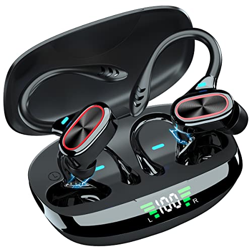 Wireless Earbuds Bluetooth Headphones Touch Control with Charging Case and Earhooks Over Ear IPX7 Waterproof Earphones with Mic,audifonos Bluetooth inalambricos with LED Display Touch Control for Gym