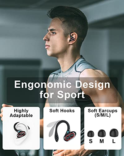 Wireless Earbuds Bluetooth Headphones Touch Control with Charging Case and Earhooks Over Ear IPX7 Waterproof Earphones with Mic,audifonos Bluetooth inalambricos with LED Display Touch Control for Gym