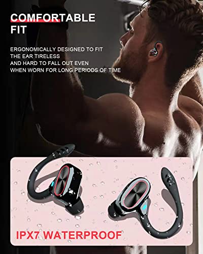 Wireless Earbuds Bluetooth Headphones Touch Control with Charging Case and Earhooks Over Ear IPX7 Waterproof Earphones with Mic,audifonos Bluetooth inalambricos with LED Display Touch Control for Gym