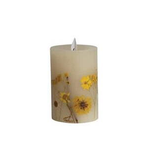 Creative Co-Op Pillar Daisy Inlay and Timer, Multicolor LED Candle, Yellow