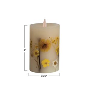 Creative Co-Op Pillar Daisy Inlay and Timer, Multicolor LED Candle, Yellow