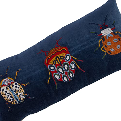 Creative Co-Op Cotton Velvet Lumbar Beetle Embroidery, Multicolor Pillow, Multi
