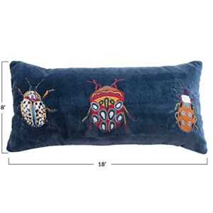 Creative Co-Op Cotton Velvet Lumbar Beetle Embroidery, Multicolor Pillow, Multi