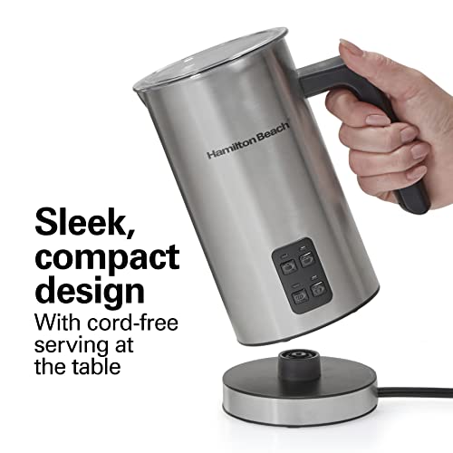 Hamilton Beach Electric Milk Frother & Warmer, Automatic Warm or Cold Foam, 5-10 oz., Create Café-Quality Coffee, Latte, Cappuccino, Frappe, Hot Chocolate, 4 Settings, Stainless Steel (43565C)