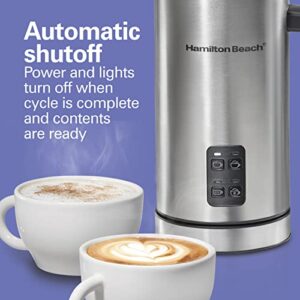 Hamilton Beach Electric Milk Frother & Warmer, Automatic Warm or Cold Foam, 5-10 oz., Create Café-Quality Coffee, Latte, Cappuccino, Frappe, Hot Chocolate, 4 Settings, Stainless Steel (43565C)