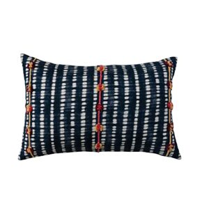 creative co-op cotton slub tie dye lumbar pillow cover with embroidered accents, multicolor,navy